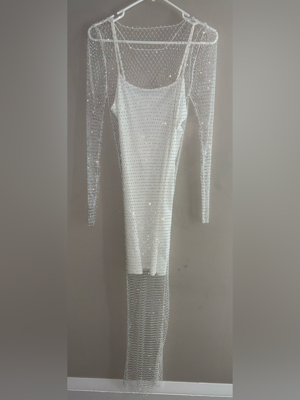 Endless Rose - Rhinestone Net White Midi Dress